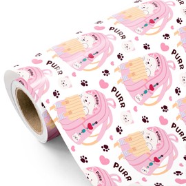 WRAPAHOLIC WRAPAHOLIC Back to School Wrapping Paper Roll - Mini Roll - 17 Inch x 16.5 Feet - Pink Girl Satchel with White Cat Wrapping Paper for Girls, Students, Teacher Appreciation
