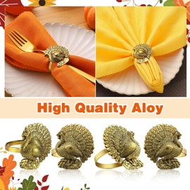 WILLBOND 12 Sets Thanksgiving Napkin Rings with Cloth Towels Turkey Themed Holders Fall Napkin Rings Alloy Turkey Designs Holder Buckle for Thanksgiving Home Party Table Decor Wedding Supplies