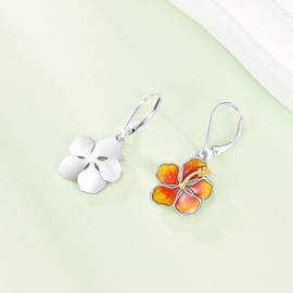 VONALA Hibiscus Blume 925 Sterling Silber Hebelrücken Ohrringe Hawaii Schmuck Geschenk für Frauen Geburtstag Weihnachten