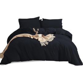YORKSHIRE BEDDING Single Duvet Cover Set - Soft & Breathable Brushed Microfibre Plain Duvet Cover with Pillow case - Button Closure Quilt Cover Bed Set - Black