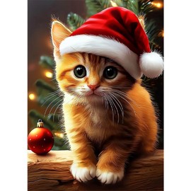 SENQAO Cat Diamond Art Kits for Adults,Christmas 5D Diamond Painting Kits for Beginners,Round Full Drill Gem Art for Adults,DIY Diamond Dots Paintings Picture Arts Craft for Home Decor 12x16inch