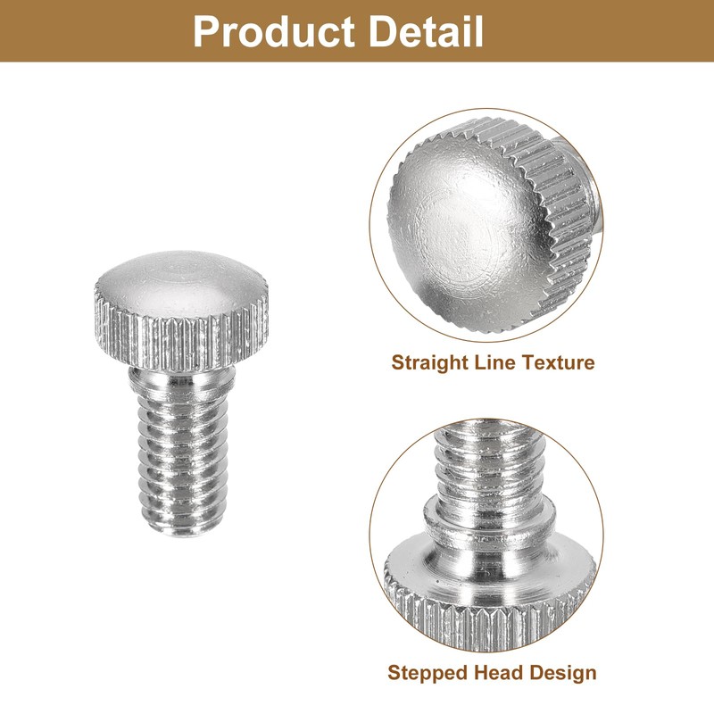 sourcing map M6x10mm Knurled Thumb Screws, 6pcs Brass Knurled Thumb