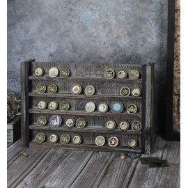 J JACKCUBE DESIGN Rustic Wood Wall Mount Coins Display Rack - 5 Tier Military Holder for Army, Air Force, Navy Awards Collectors Shelf - MK590A