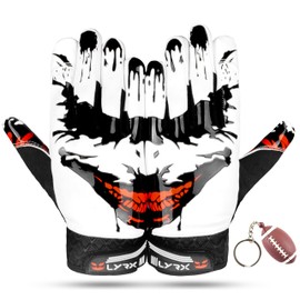 LYRX Professional Football Receiver Gloves with Optimal Silicone Palm Non-Slip Grip Control Ultra-Stick Sports Lightweight Glove and Precision Fit (Jester, Youth XS (5.5"))