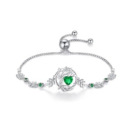 FANCIME Tree of Life Bracelet for Women 925 Sterling Silver Tree of Life Birthday Pendant Bracelet Jewellery Gifts for Women Girls, Zirconia, Emerald