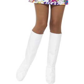Smiffys GoGo Boot Covers, White , 1960's Groovy Fancy Dress, Adult Dress Up Accessories