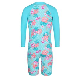 TFJH E Swimsuits for Girls Long Sleeve Rash Guard Sunsuits UV 50+ Zipper, Aqua Flower Long 128/134
