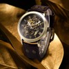 FANMIS Men's Steampunk Bronze Skeleton Self-Winding Automatic Mechanical Brown Leather