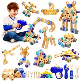 Kids STEM Building Toys For Ages 3-5 4-6 4-8 5-7 6-8 Years Old Boy Birthday Gift,101 Pcs Preschool Educational Construction Toys Tools Set With Drill,Toddler Design Drill Screw Toys (blue101)