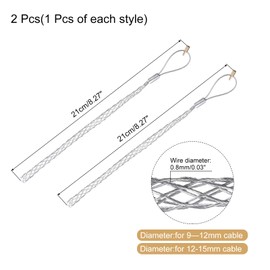 sourcing map Cable Pulling Grip for 9-12,12-15mm Cable 21,21cm Small Rotating Wire Mesh Puller Socks Grip Single Head Galvanizing Steel Wire Grips Net Cover Smooth,1 Pcs(Silver)