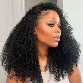【3 IN 1 HALF WIG】MoreFace Wear Go Half Wig Kinky Curly With Drawstring Invisible Hairline Glueless Human Hair Wigs 3 IN 1 Half Wig Beginner Friendly:_14