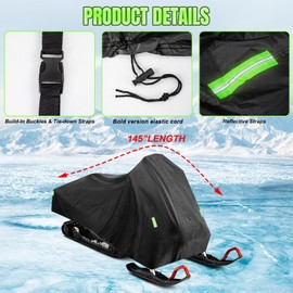Universal Snowmobile Cover, Heavy Duty Polyester Cover Waterproof Fits Snowmobiles 145" L x 51" W x 48" H