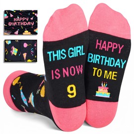 HAPPYPOP 9th Birthday Socks Gift Box - Celebration for 9 Year Old Girls, Birthday Party Favors, Christmas Stocking Stuffer Present for Nine Year Old