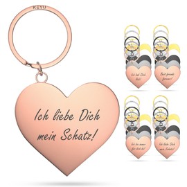 KEYU® Luxury Edition Keyring with Heart | Key Ring Love | Key Ring I Love You | Valentine's Day | Heart Keyring | Girlfriend Keyring, B: Ich Liebe Dich Mein Schatz! (Rose Matte)