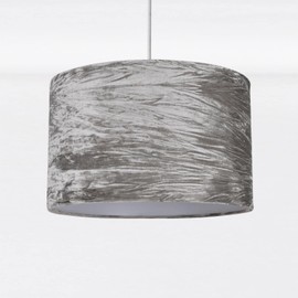firstchoicelighting Grey Easy Fit Ceiling Light Shade Crushed Velvet Ceiling Pendant Shade Bedroom Living Room Light Shade Easy Fit - No Wiring Required Diameter 32 cm