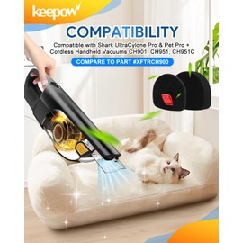 KEEPOW Vacuum Filters Compatible with Shark UltraCyclone Pet Pro Plus Cordless Handheld Vacuum, 2 Pack Filter Replacement for Shark CH901 CH950 CH951 CH951C CH900WM XL Dust Cup Filter, Part #XFTRCH900