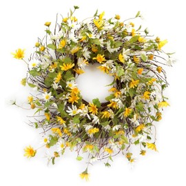 Maykoosh Floral Wreath for Front Door - 24 Inch Daisy Flower Garland Spring Home Decor