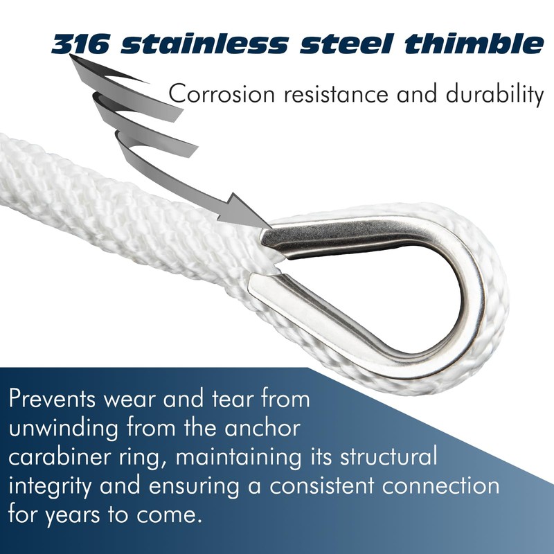 PropelTech Anchor Rope Braided Anchor Line(White, 3/8" x 100') Premium