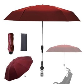Nakazawa Pram Parasol,Umbrella for UV Sun Protection,Handle Included - Pram Umbrella,Adjustable Steering,Clip on Parasol,Compact and Light（red）