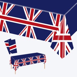 2Pcs Union Jack Party Decorations Tablecloths,137*274cm Union Jack Table Cloth Plastic Tablecover,United Kingdom Tablecloth Great Britain UK Flag Table Cloth for Union Jack Royal Party Supplies