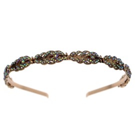 Cezesuja Rhinestone Headband Flower Design Crystal Wedding Bridal Bridesmaids Hairband Headpieces Simple Design Daily hair accessories (Old Gold+AB Rhinestone)