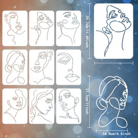 FINGERINSPIRE 9PCS Lady Line Art Painting Stencil 8.3x11.7 inch Woman Face Painting Template Minimalist Line Facial Features Stencil Character Theme Craft Stencil for Painting on Wall Wood Furniture