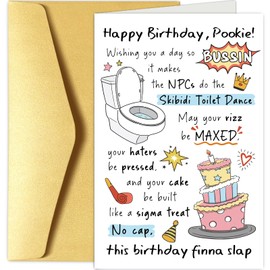 Chenive Funny Gen-Z Birthday Card for Boy Girl Teen Teenager, Pookie 13th 14th 15th 16th 17th 18th Birthday Card for Friends Sister Brother, Skibidi Toilet Bday Cards Decorations & Gifts
