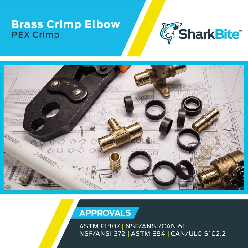 SharkBite 1-1/4 Inch Crimp 90 Degree Elbow, Brass Plumbing Fitting,