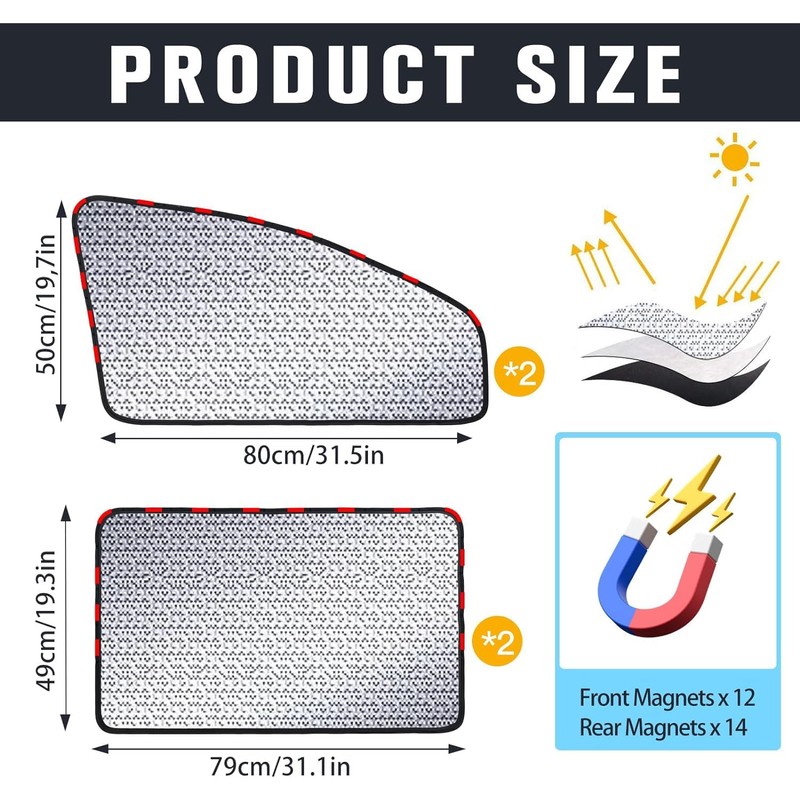 ZATOOTO Car Side Window Shades, Magnetic Car Sunshades for Blockout,