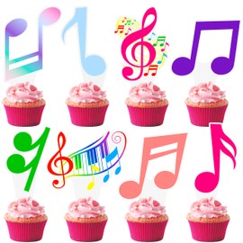 48pcs Music Note Cupcake Toppers Musical Birthday Party Decorations Colorful Music Note Cupcake Toppers decorations for Musical Theme Party Rock Star Party Baby Shower Supplies