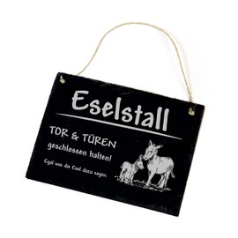 Dekolando Donkey Sign Slate Engraved - Donkey Stable Gate & Doors Closed - Stable Sign Door Sign 22 x 16 cm