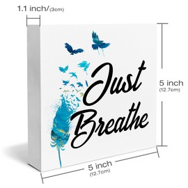 Inspirational Decor Farmhouse Just Breathe Wood Box Sign Motivational Decorations Rustic Home Office Desk Shelf Tabletop Decor