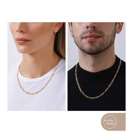 Jewelry Atelier Gold Chain Necklace Collection - 14K Solid Yellow Gold Filled Figaro Chain Necklaces for Women and Men with Different Sizes (2.8mm, 3.7mm, 4.7mm, 5.6mm)