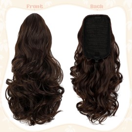 Felendy Ponytail Extension, 15" Drawstring Ponytail Hair Extensions Curly Wavy Clip in Pony Tails Cute Synthetic Hairpiece for Women Daily Use Medium Brown