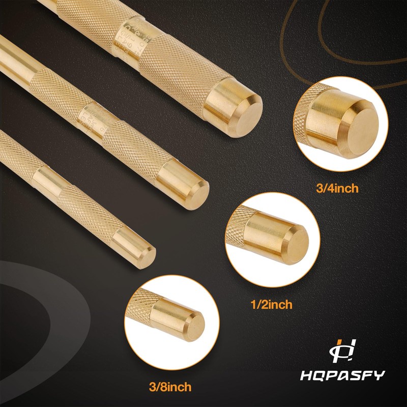 Brass Drift Punch Set, 3-Piece – 3/4"-19mm x 8", 1/2"-13mm