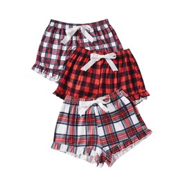 WDIRARA Women's Soft 3 Piece Plaid Pajama Shorts Elastic Waist Sleeping Shorts Multicolor Red Large