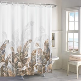 Ttincceer Brown Leaves Shower Curtain, Modern Plants Floral Leaves Bathroom Curtain, Minimalist Natural Botanical Shower Curtain Set with 12 Hooks for Bathroom, 183x183cm