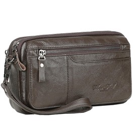 Meigardass Men's Clutch Bag, Genuine Leather, Popular, Simple, Lightweight, Large Capacity, brown-3