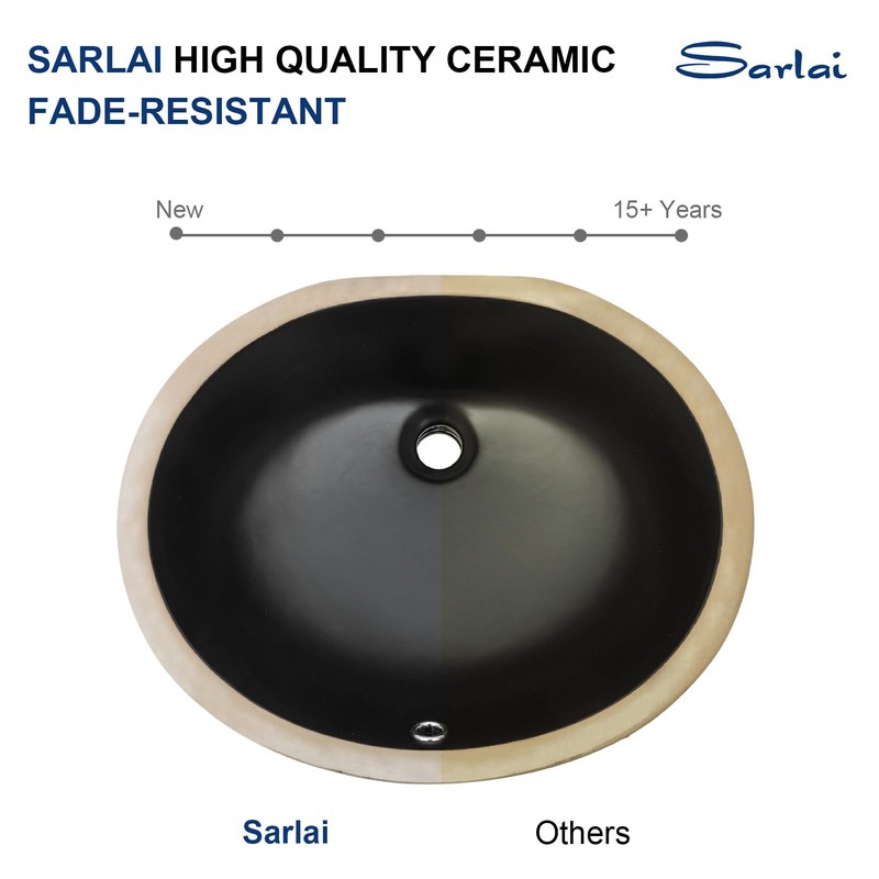 Sarlai Black Undermount Bathroom Sink -18 x15 inch Oval Vessel