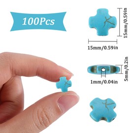 SUNNYCLUE 100Pcs Green Cross Beads Bulk Crucifix Beads Mini Synthetic Turquoise Stone Dyed Crosses Small Holy Loose Easter Tiny Pocket Spacer Bead for DIY Earring Necklace Bracelet Jewelry Making