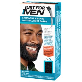 Just For Men Mustache & Beard, Beard Dye for Men with Brush Included for Easy Application, With Biotin Aloe and Coconut Oil for Healthy Facial Hair, Jet Black, M-60 (1 Count), Packaging May Vary