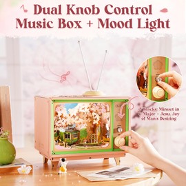 Rolife 3D Puzzle for Adults-Sakura Dreamy Tour, 3D Wooden Puzzles TV Music Box for Mom, DIY Creative Craft Kits Model Kits for Adults, Unique Gift and Home Decor (Sakura Dreamy Tour)