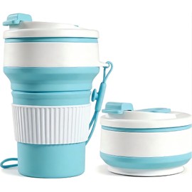 OFFCURVE Taza de Viaje Plegable de Silicona, 500ML ​​Vaso Plegable, Reutilizable Tazasde Campismo con Funda Antideslizante, Vaso Portátil para Camping