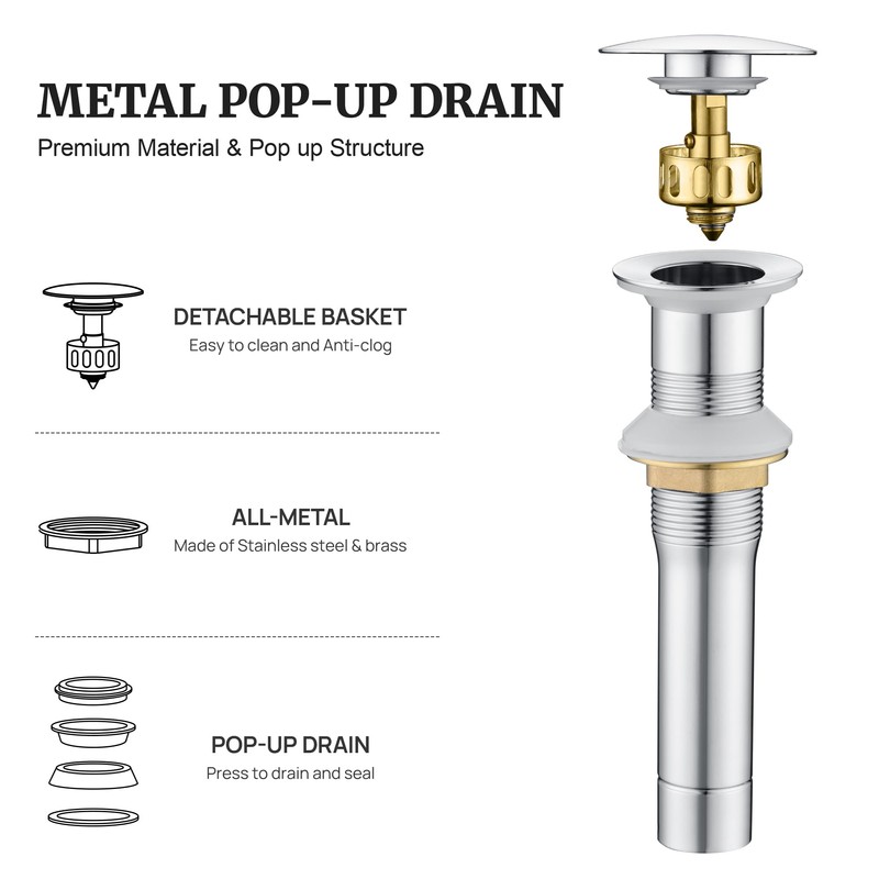 Pop up Sink Drain Stopper for Bathroom Vessel Vanity Sink