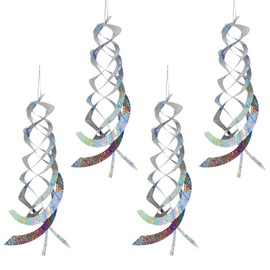 4 Pieces 20 Inches Silver Spiral Bird Reflectors Deterrents for Outside, Hanging Mylar Reflective Wind Spinner Bird Repellent Devices Keep Animals Away for Outdoor Patio Lawn Garden Decorations