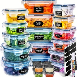 Pro 24-Piece Food Storage Containers Set | Airtight, Leakproof & Stackable BPA-Free Plastic Containers | Freezer/Microwave Safe with Chalkboard Labels