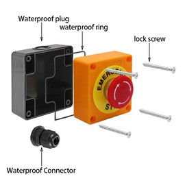 dstfuy Emergency Off Pressure Switch, 1NC, 1NO Waterproof IP65 Red Shield, Mushroom Emergency Off Switch with AC 660 V 10 A, Emergency Off Switch Box, Emergency Off Switch (Yellow)