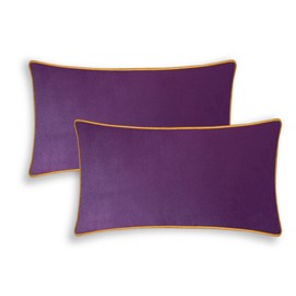 CaliTime Throw Pillow Covers Pack of 2 Super Soft Faux Suede Gold Piping Edge Accent Cushion Cases for Couch Bed Sofa Farmhouse Decorative 12 X 20 Inches Purple