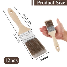 LDHHYH Set of 12 Varnish Brushes 50 mm, Brush Set Flat Brush with Wooden Handle, Flat Brush Varnish Brush Wood Set, Painter's Brush, Varnish Brush, Flat Brush for Fencing, Decorating, Painting