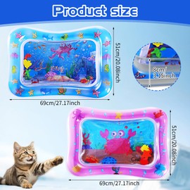 QSCFKL 2 Pack Water Sensory Play Mat for Cat, Upgraded Thickened Dog Water Play Mat with PVC Scratch, Anti-Scratch Design Pet Water Mat for Bored Indoor Cats, Cat Interactive Toys with Inflator